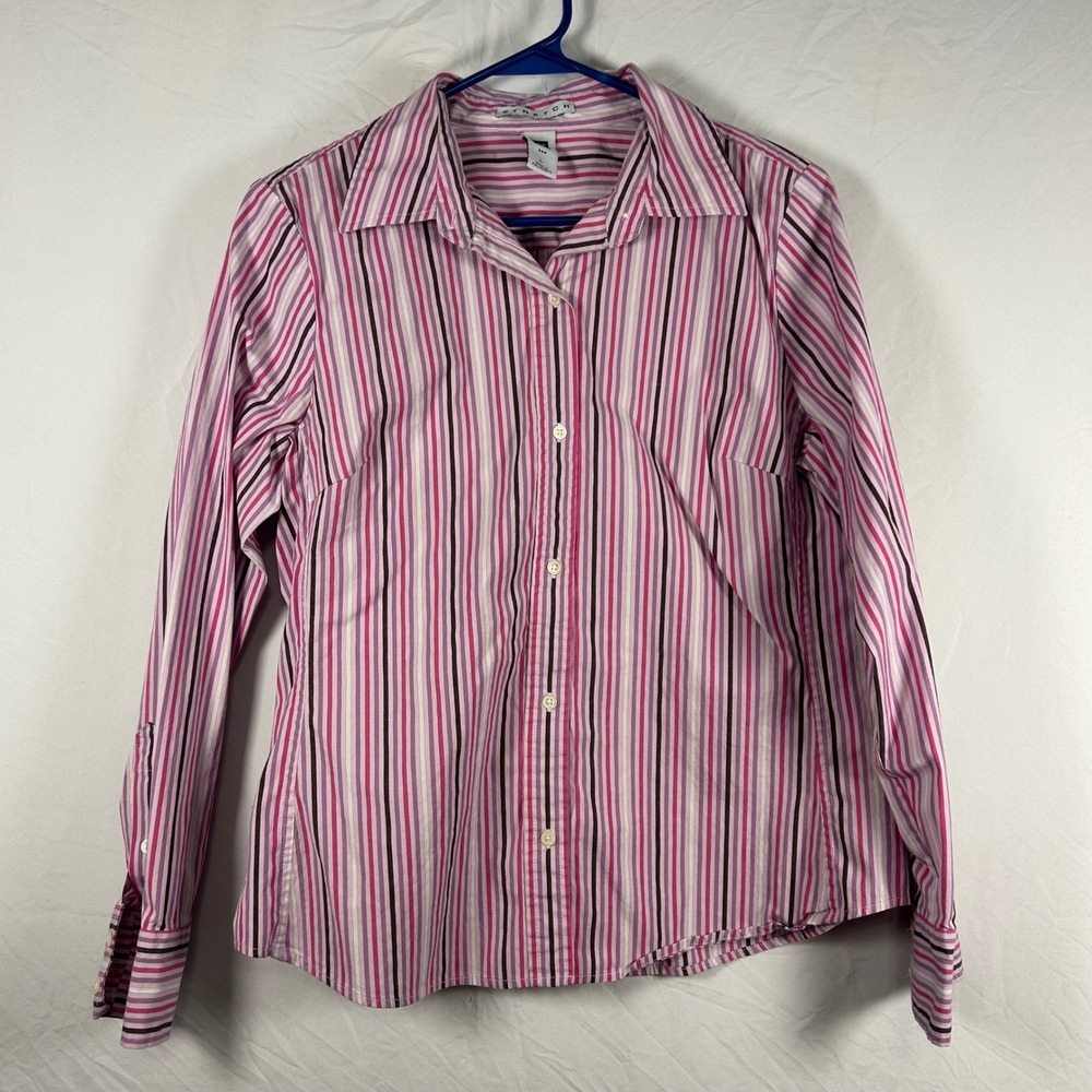 Gap Button Down Shirt Womens Large Pink Striped Y2K Stretch Long Sleeve